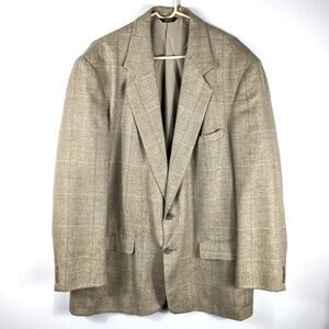 Savane Men’s Blazer Wool Silk Blend Plaid Tan Sport Coat Jacket 44R
